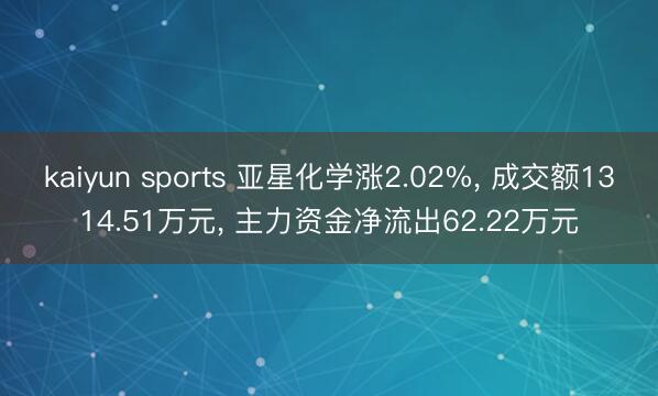 kaiyun sports 亚星化学涨2.02%， 成交额1314.51万元， 主力资金净流出62.22万元